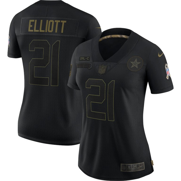 NFL Dallas Cowboys #21 Ezekiel Elliott Nike Women 2020 Salute To Service Limited  Black jerseys->women nfl jersey->Women Jersey